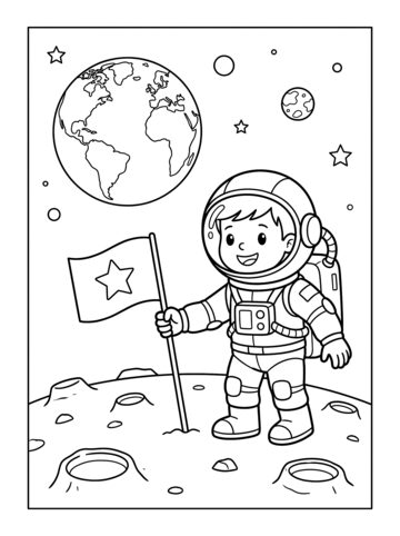 Astronaut on the moon coloring page