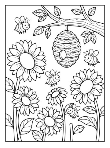 Busy bees coloring page