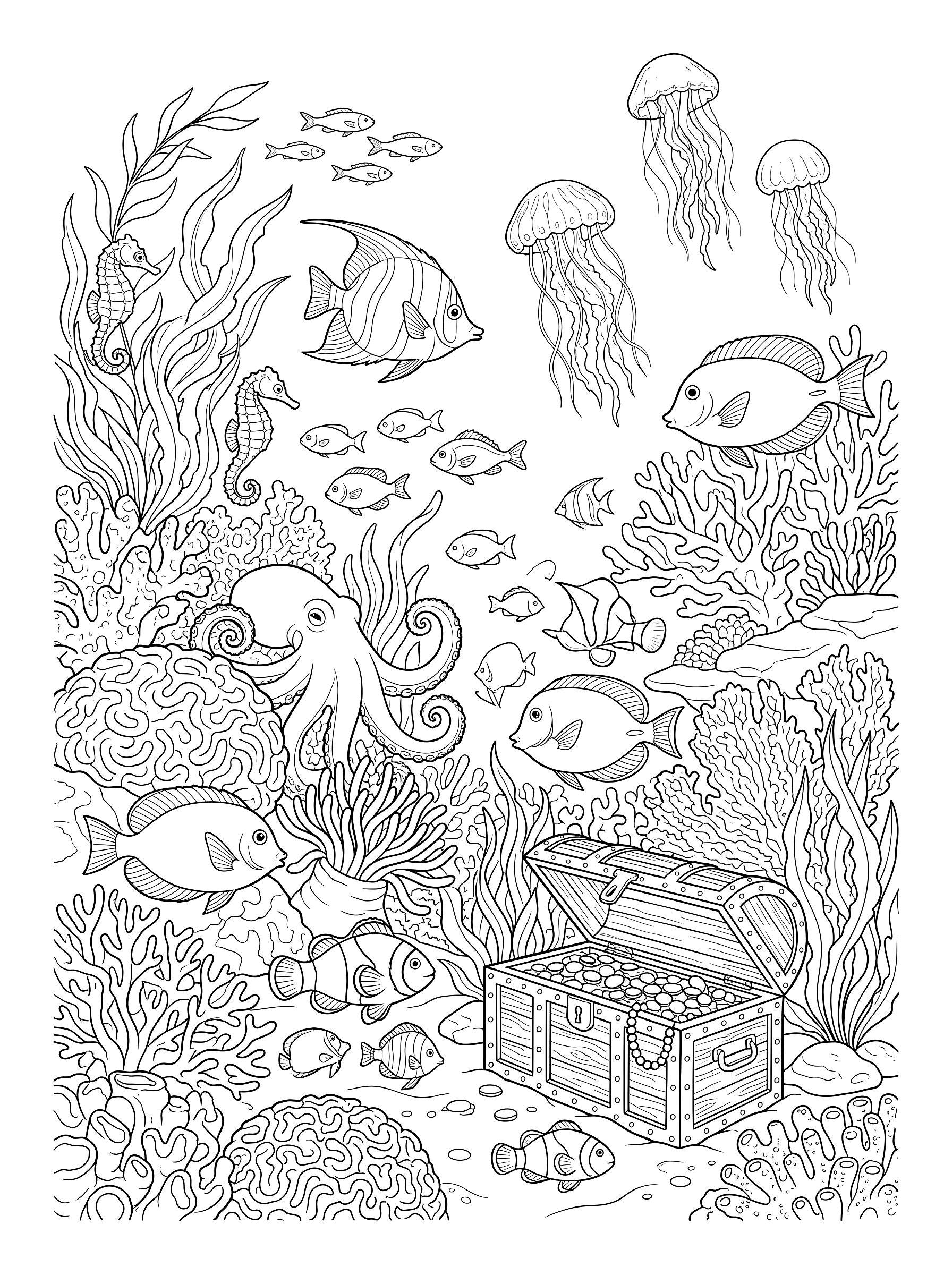 Coral reef coloring page to print