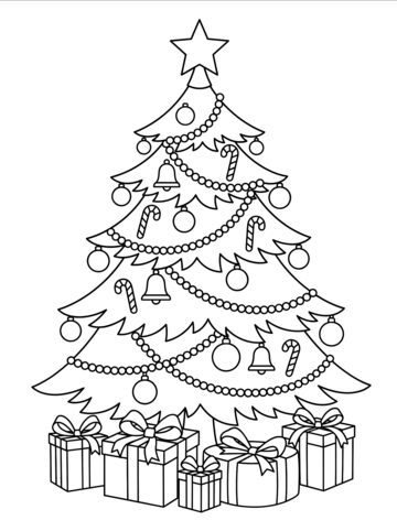 Decorated tree coloring page