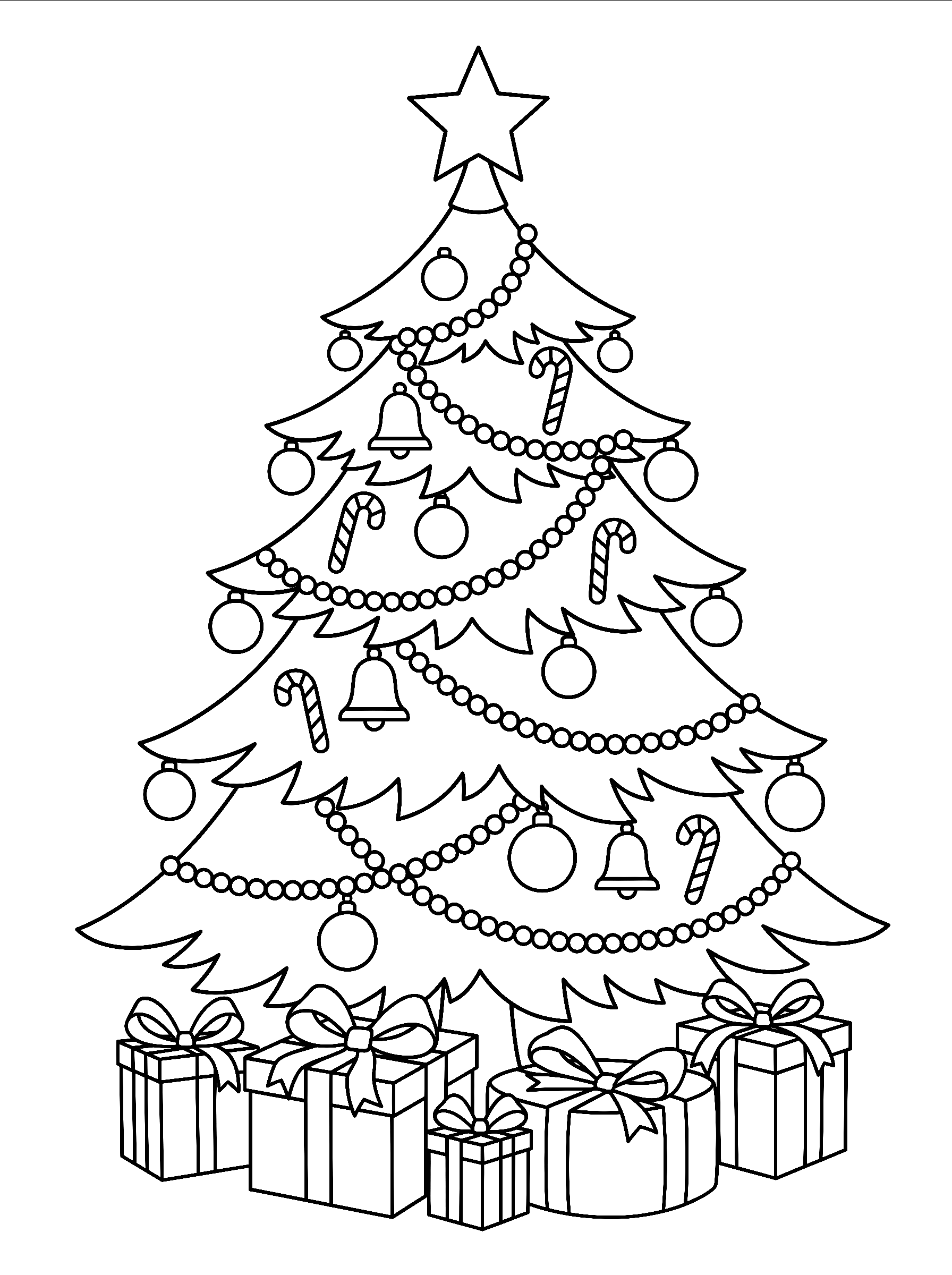Decorated tree coloring page to print