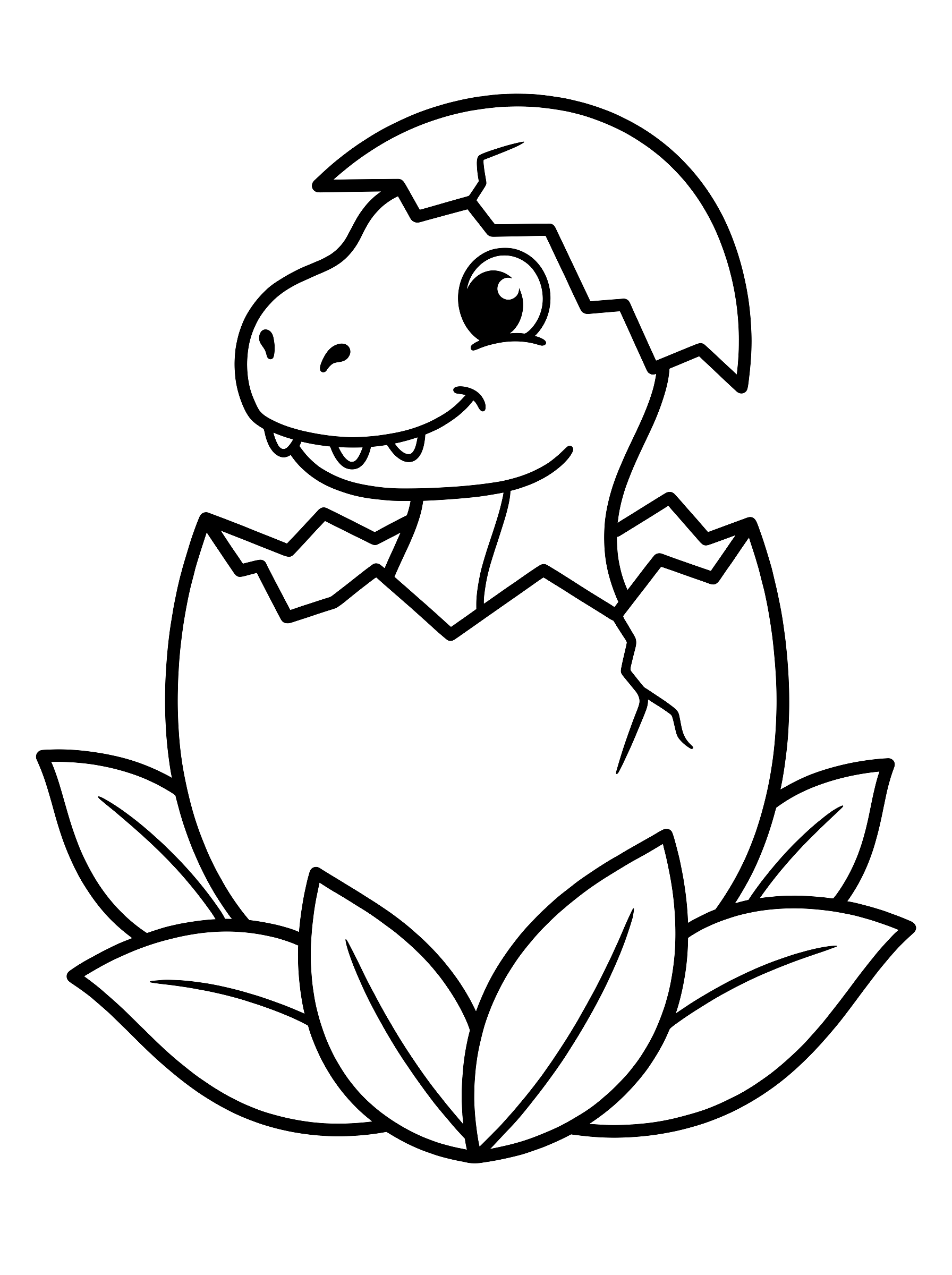 Baby dinosaur hatching coloring page to print
