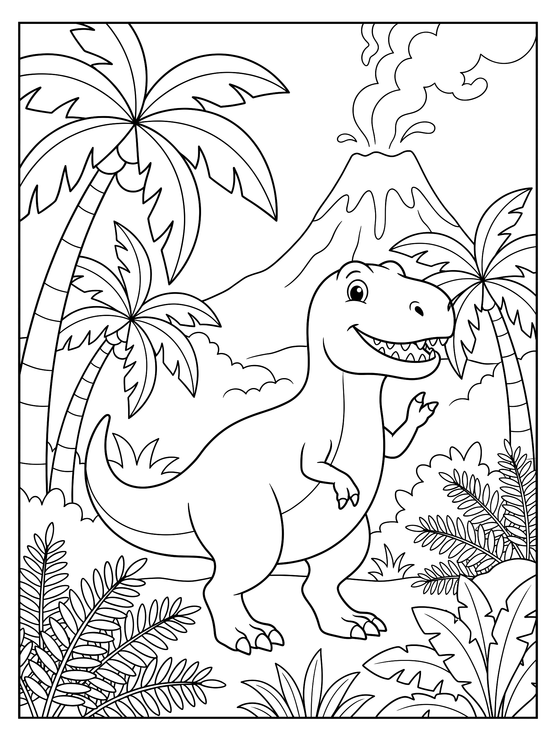 Friendly T. rex coloring page to print