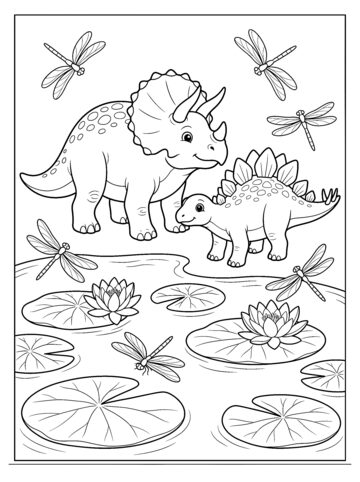Triceratops friends coloring page