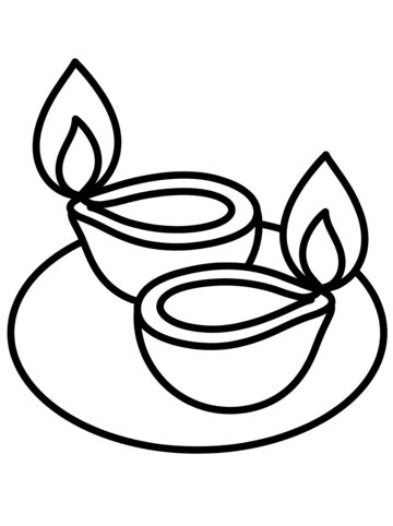Two diya lamps coloring page