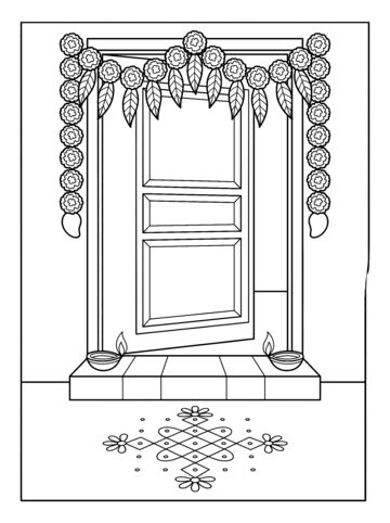 Decorated doorway coloring page
