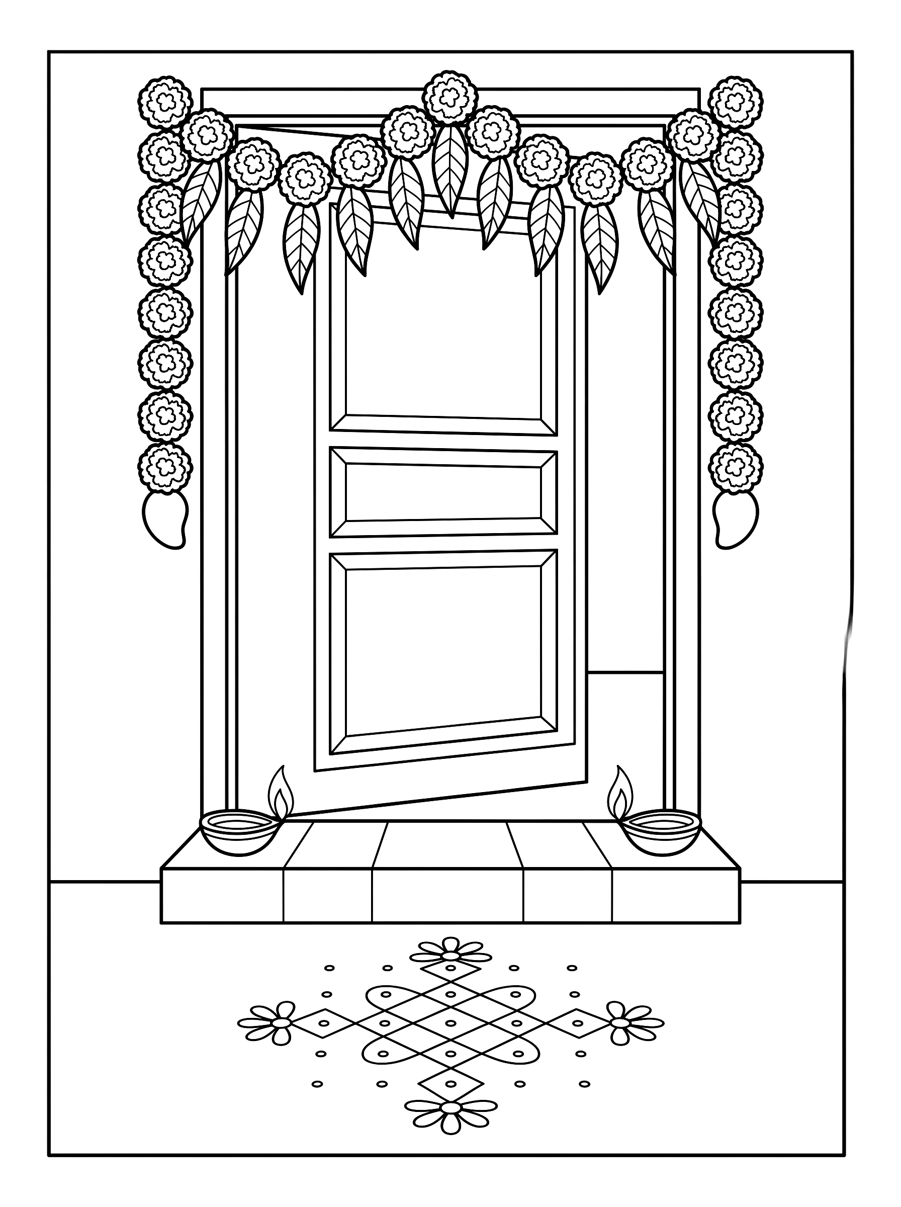 Decorated doorway coloring page to print