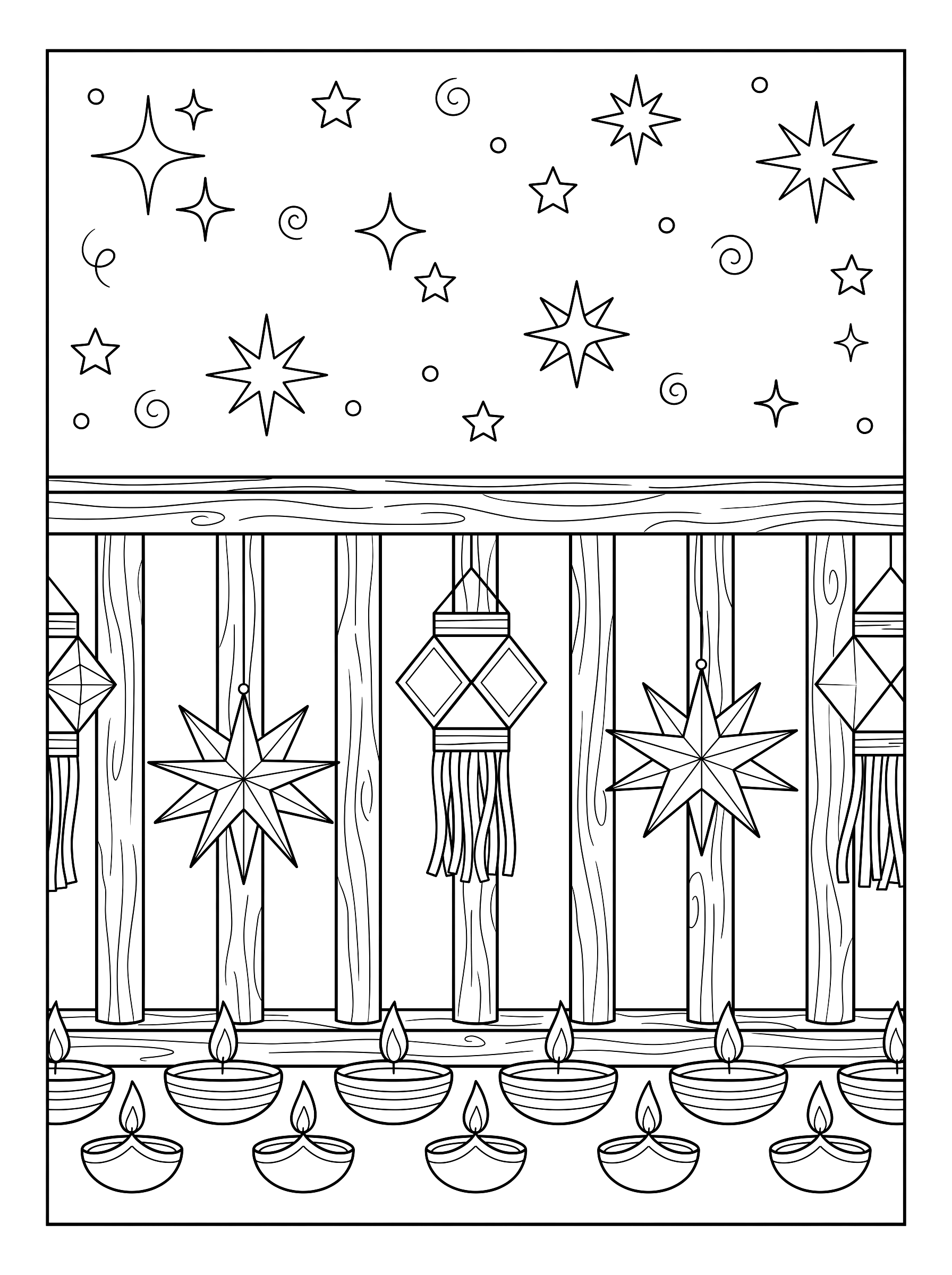 Star lanterns coloring page to print