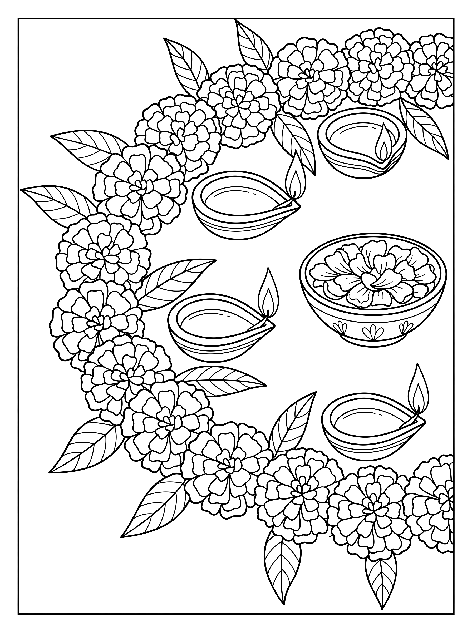 Marigold garland coloring page to print