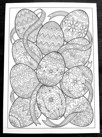 Nine patterned eggs coloring page