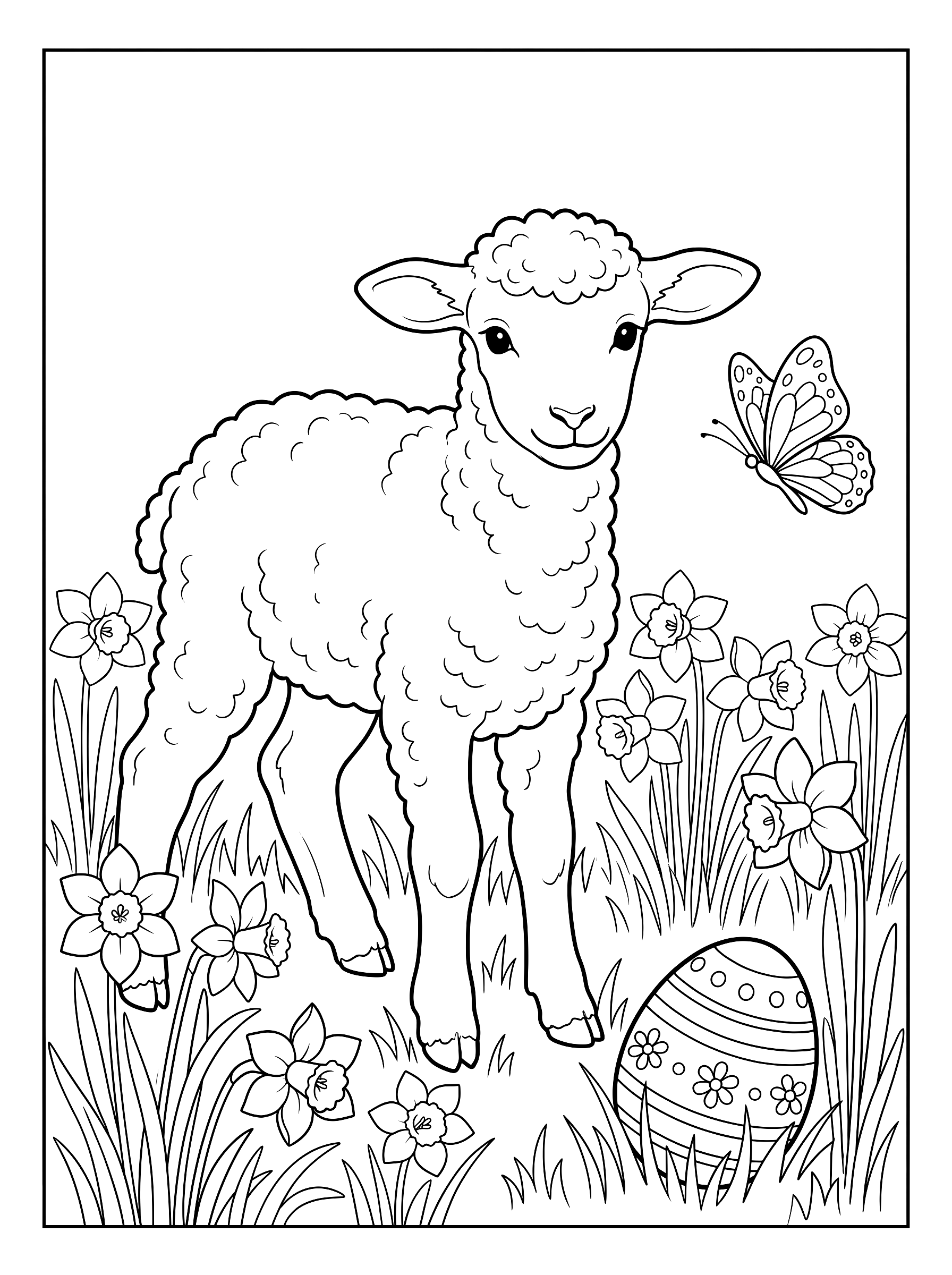 Spring lamb coloring page to print
