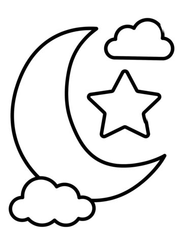 Crescent moon and star coloring page