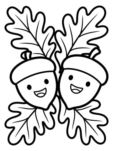 Acorns and leaves coloring page