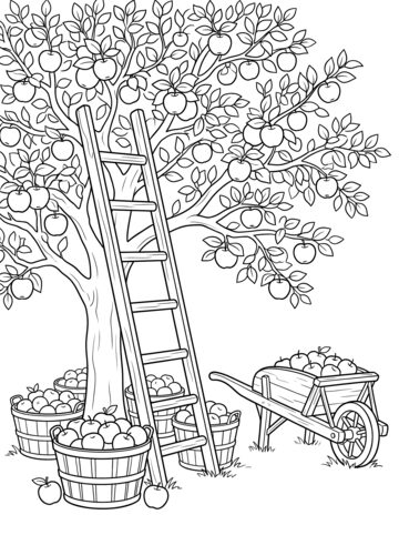 Apple picking coloring page