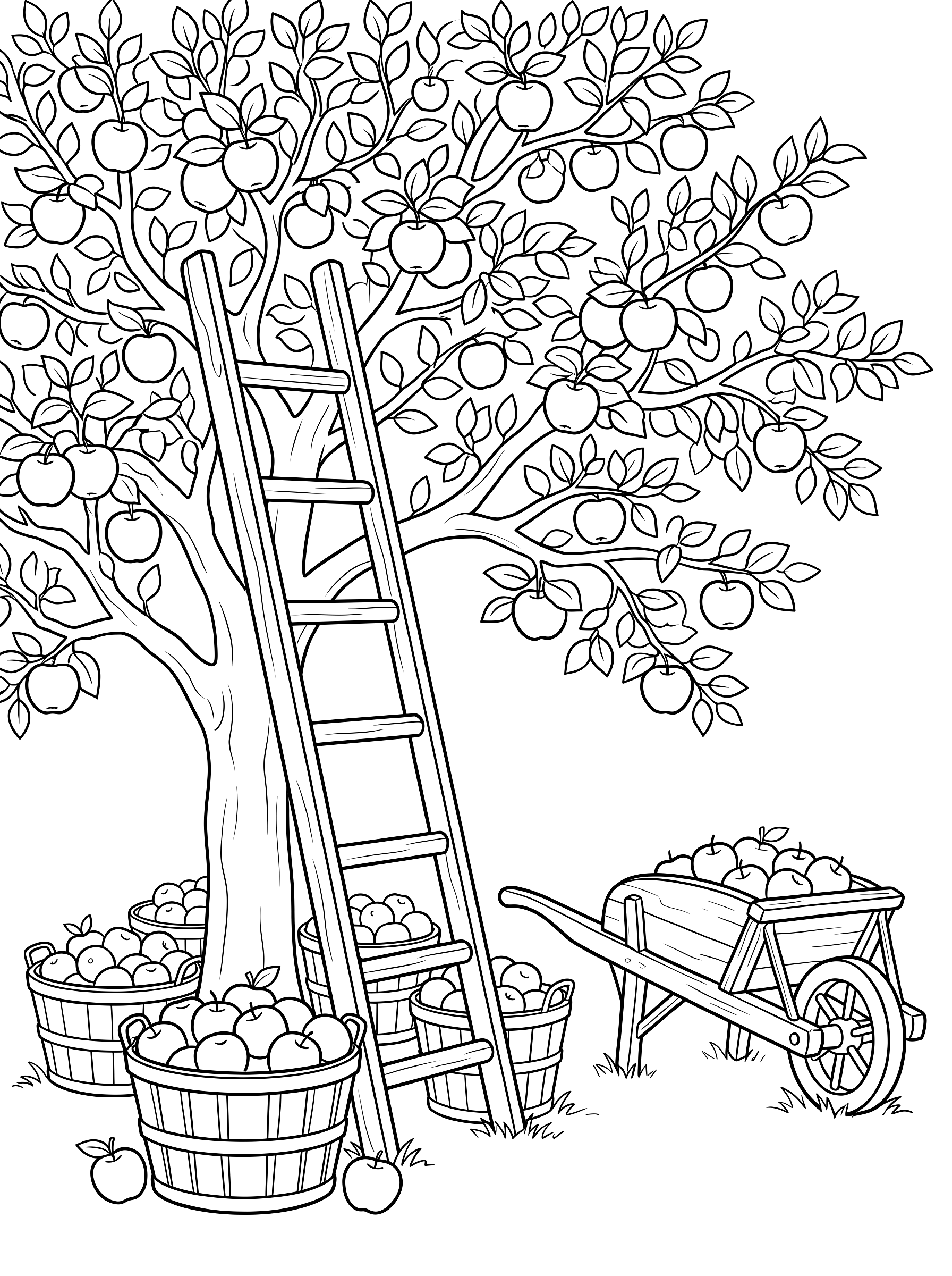 Apple picking coloring page to print