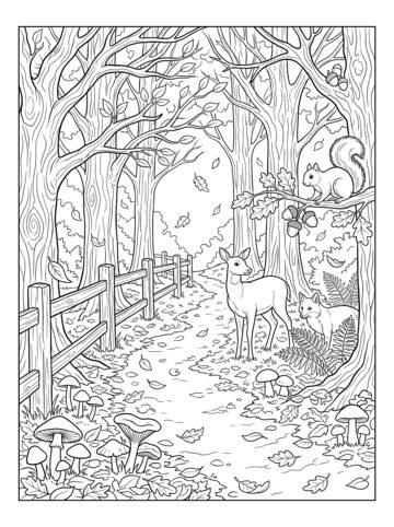 Autumn forest path coloring page
