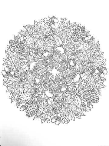 Autumn leaf mandala coloring page