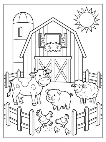 On the farm coloring page