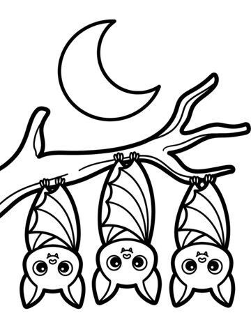 Three little bats coloring page