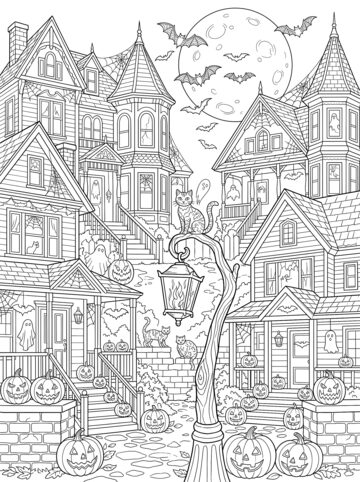 Spooky street coloring page
