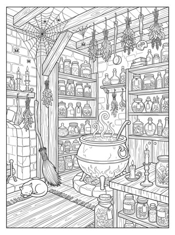 The witch's kitchen coloring page
