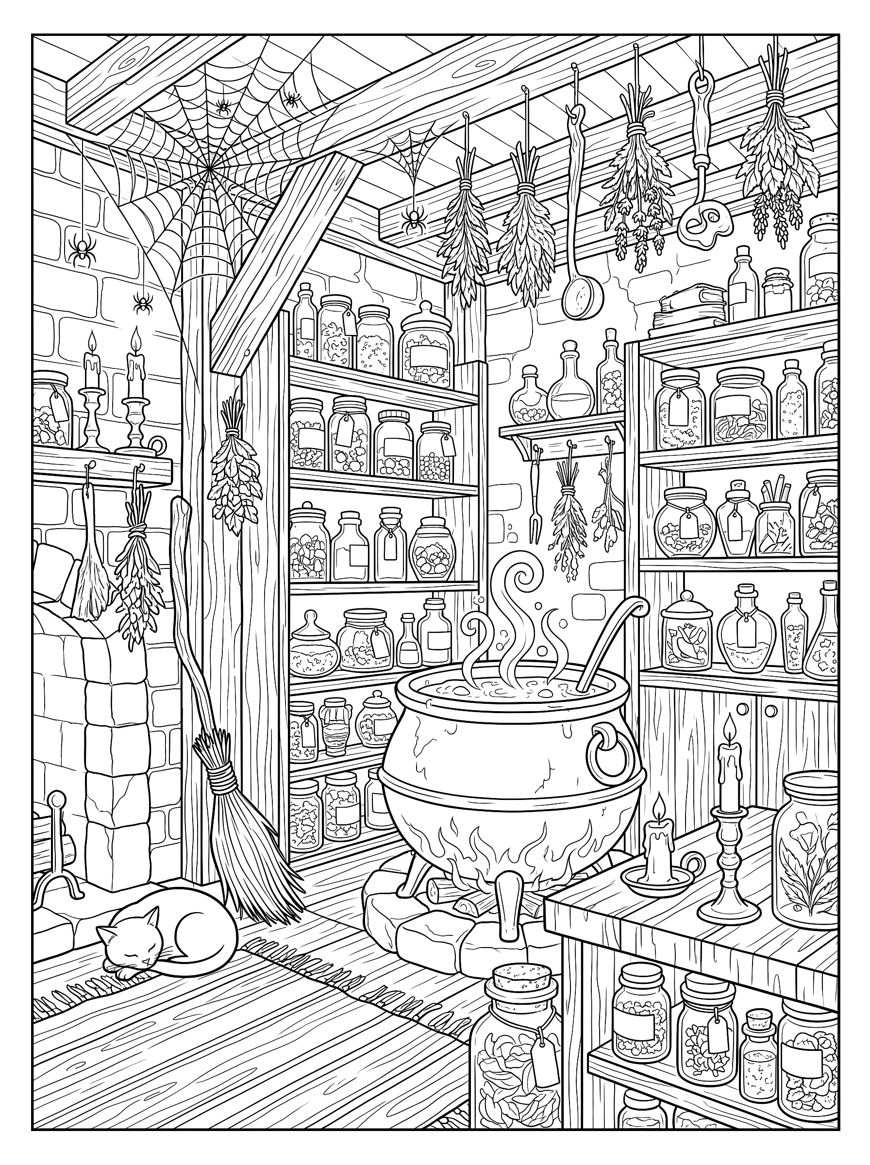 The witch's kitchen coloring page to print
