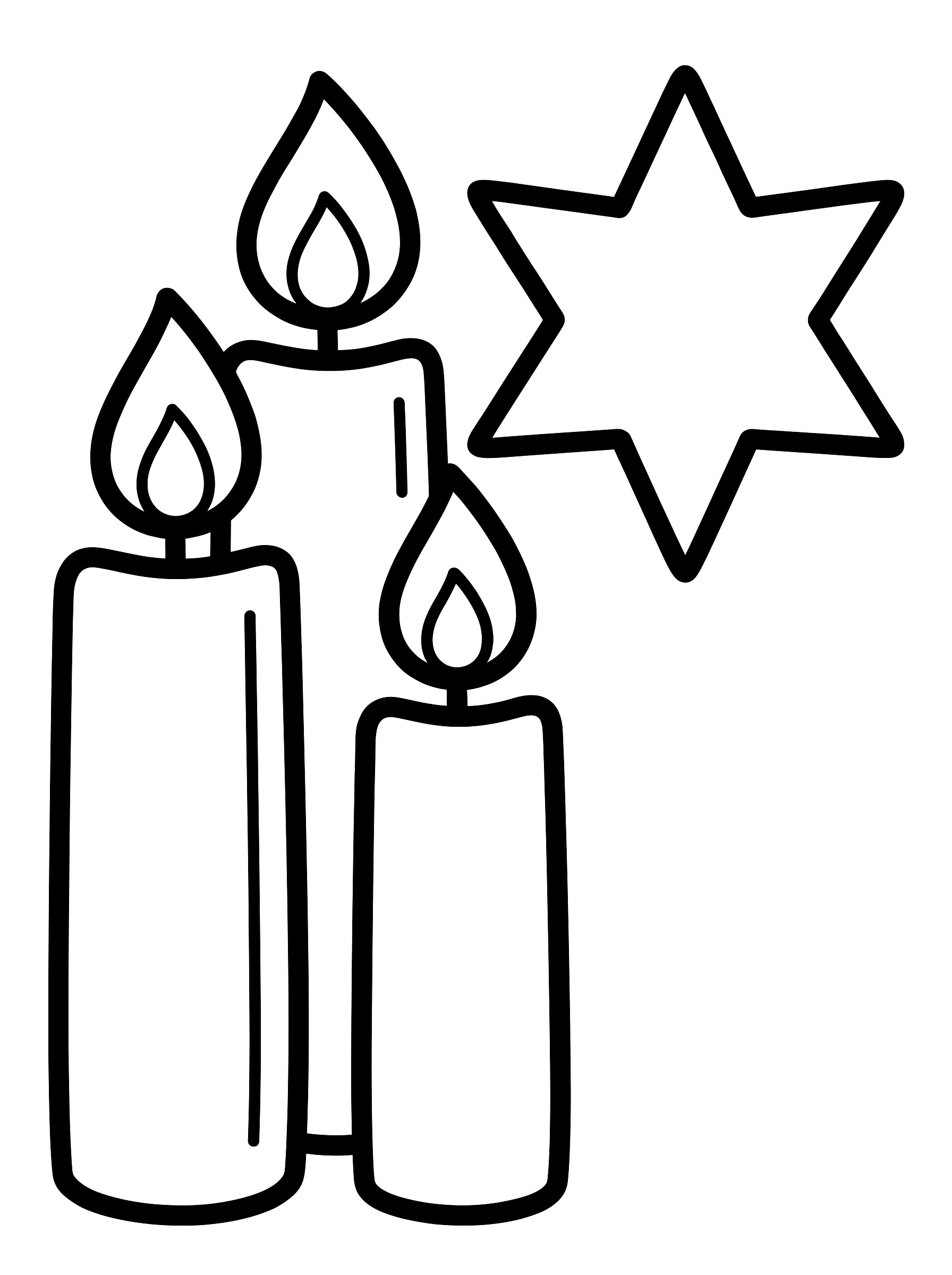 Candles and a star coloring page to print