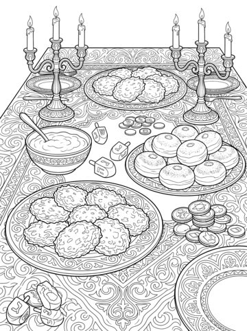 Hanukkah table coloring page