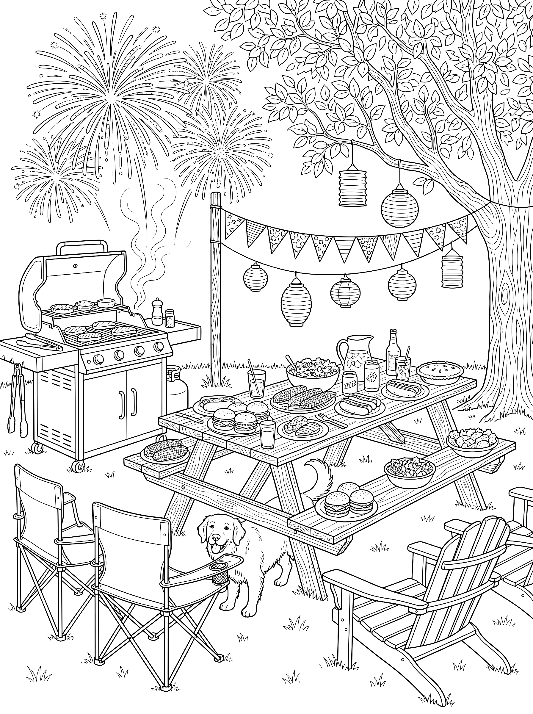 Backyard barbecue coloring page to print
