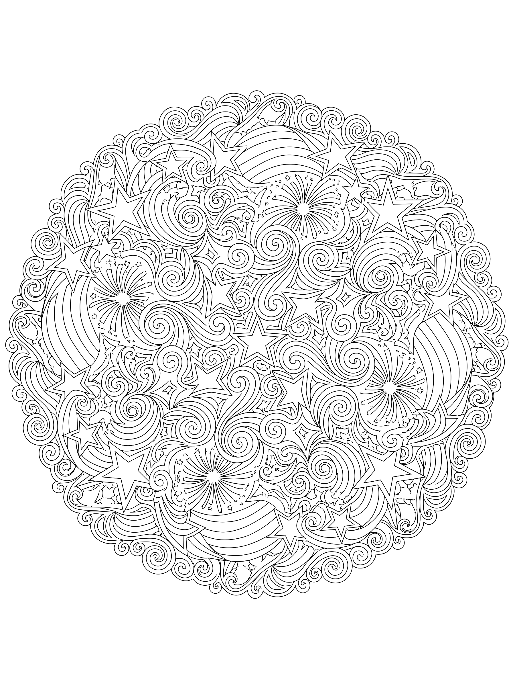 Stars and stripes mandala coloring page to print