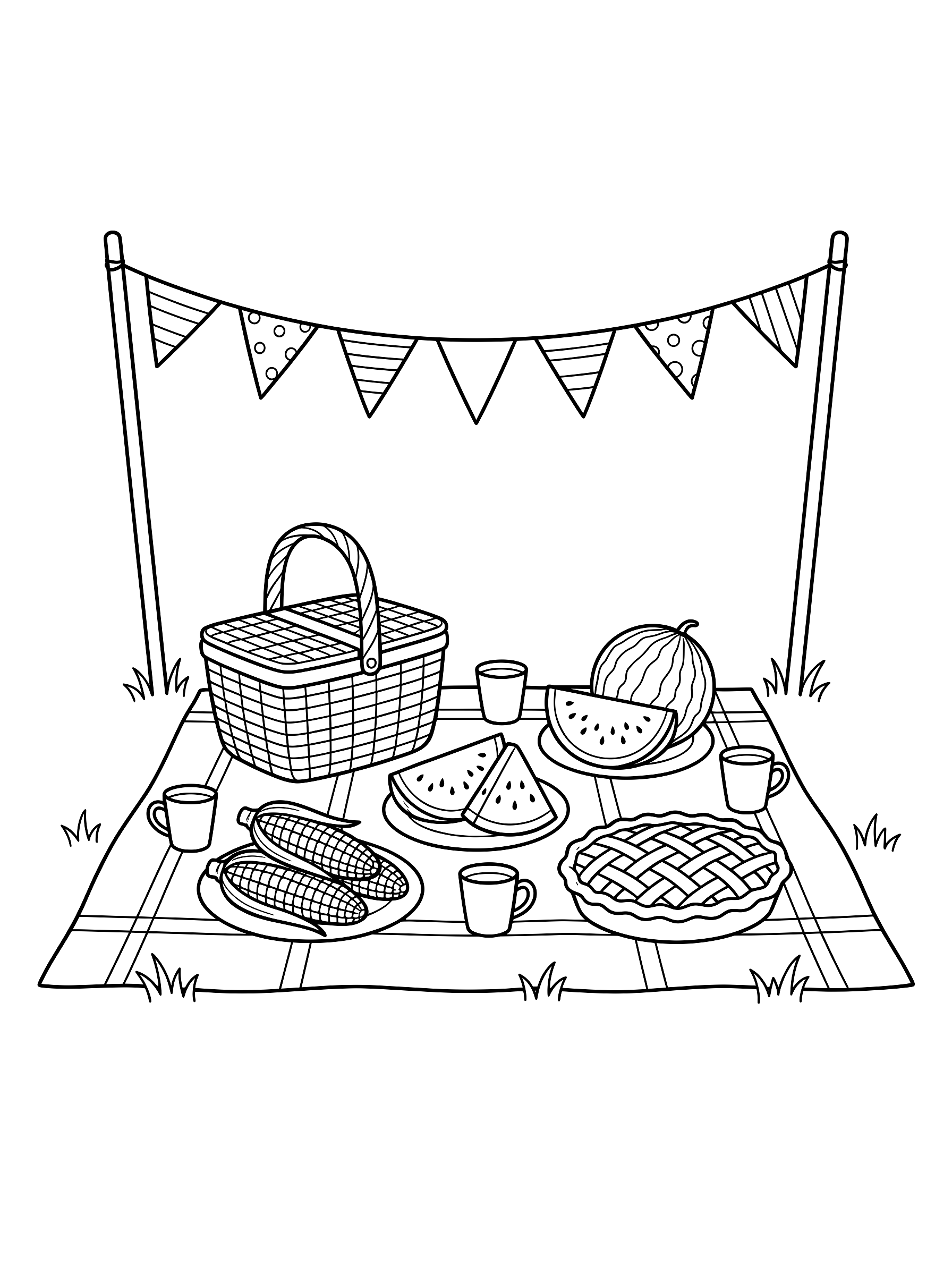 Fourth of July picnic coloring page to print