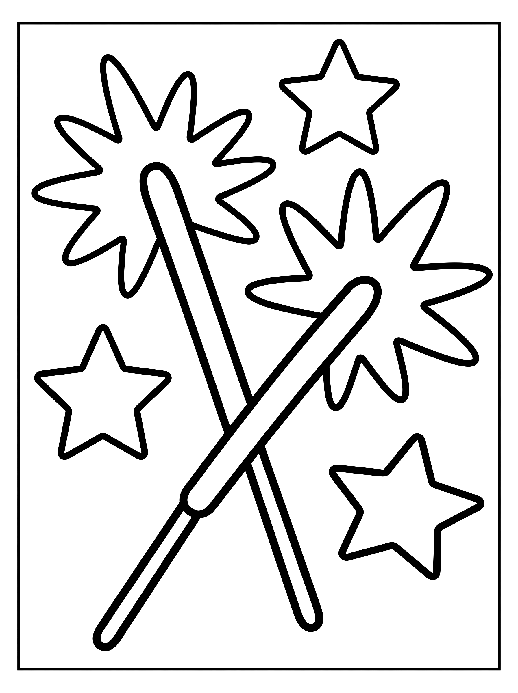 Sparklers and stars coloring page to print
