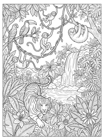 Deep in the jungle coloring page