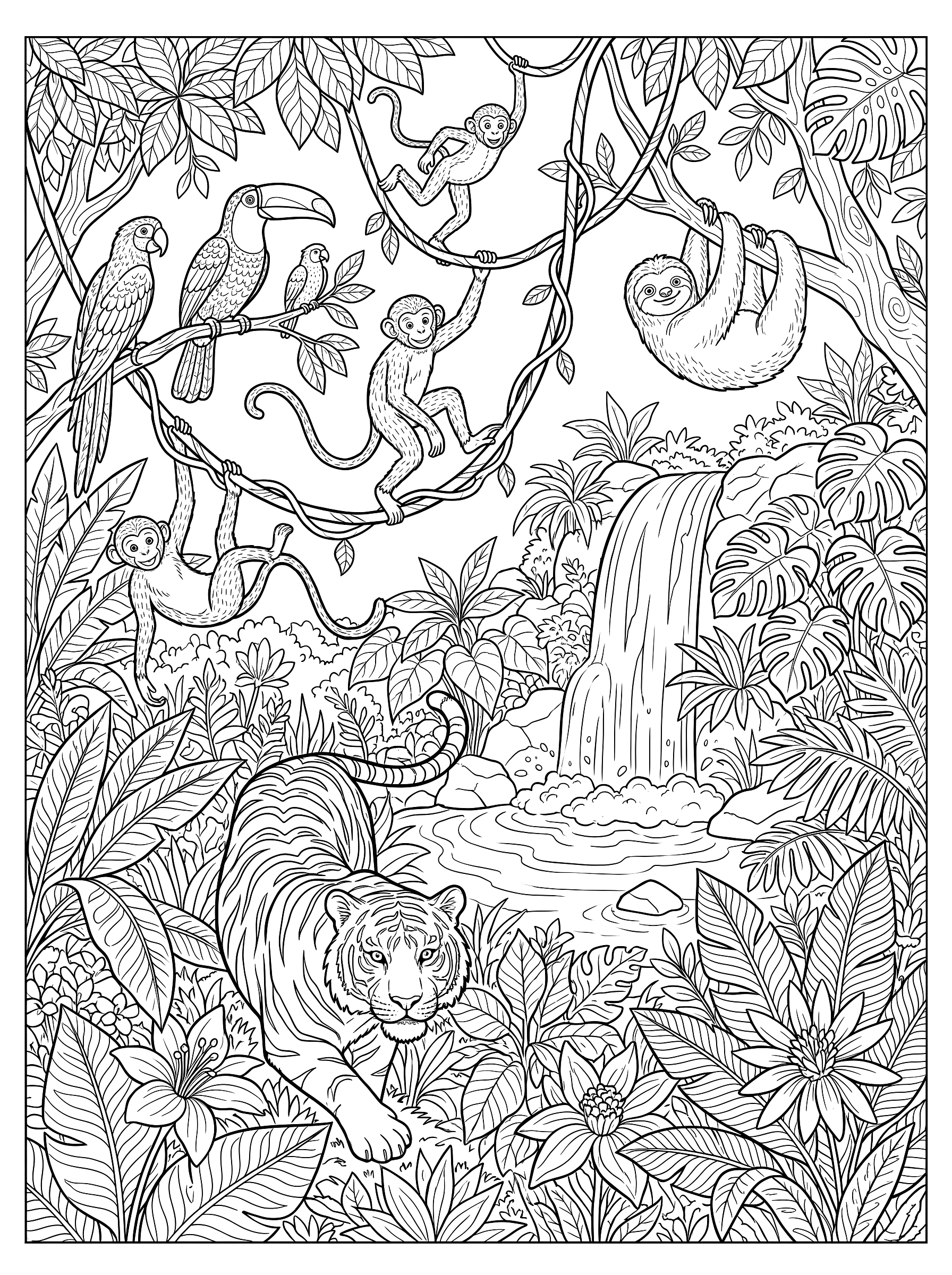 Deep in the jungle coloring page to print