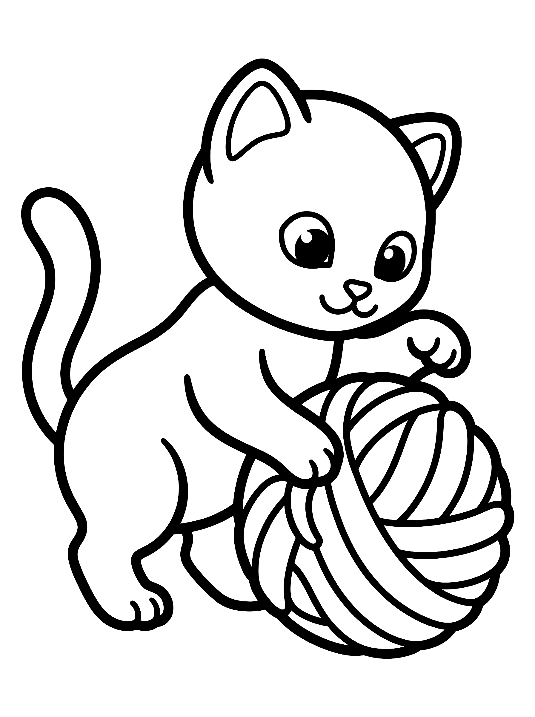 Kitten and yarn coloring page to print