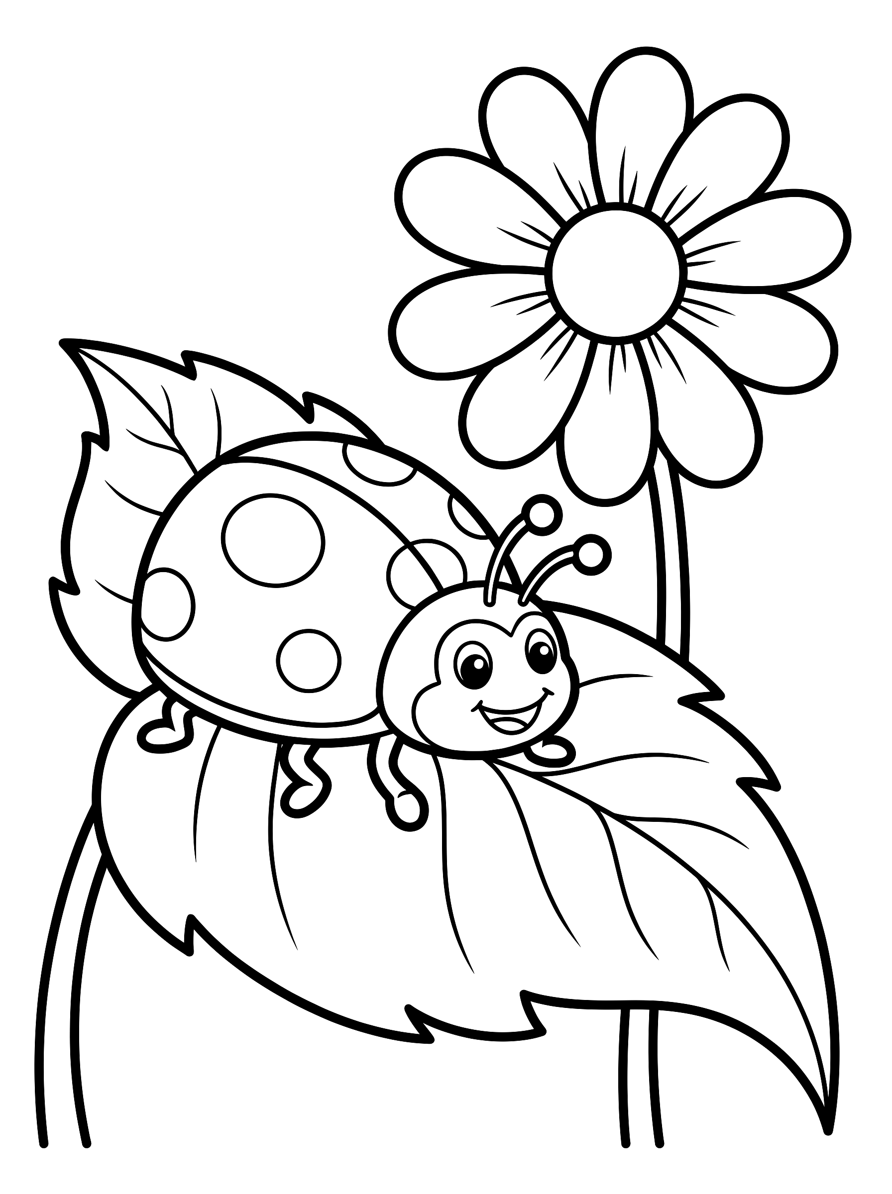 Ladybug on a leaf coloring page to print