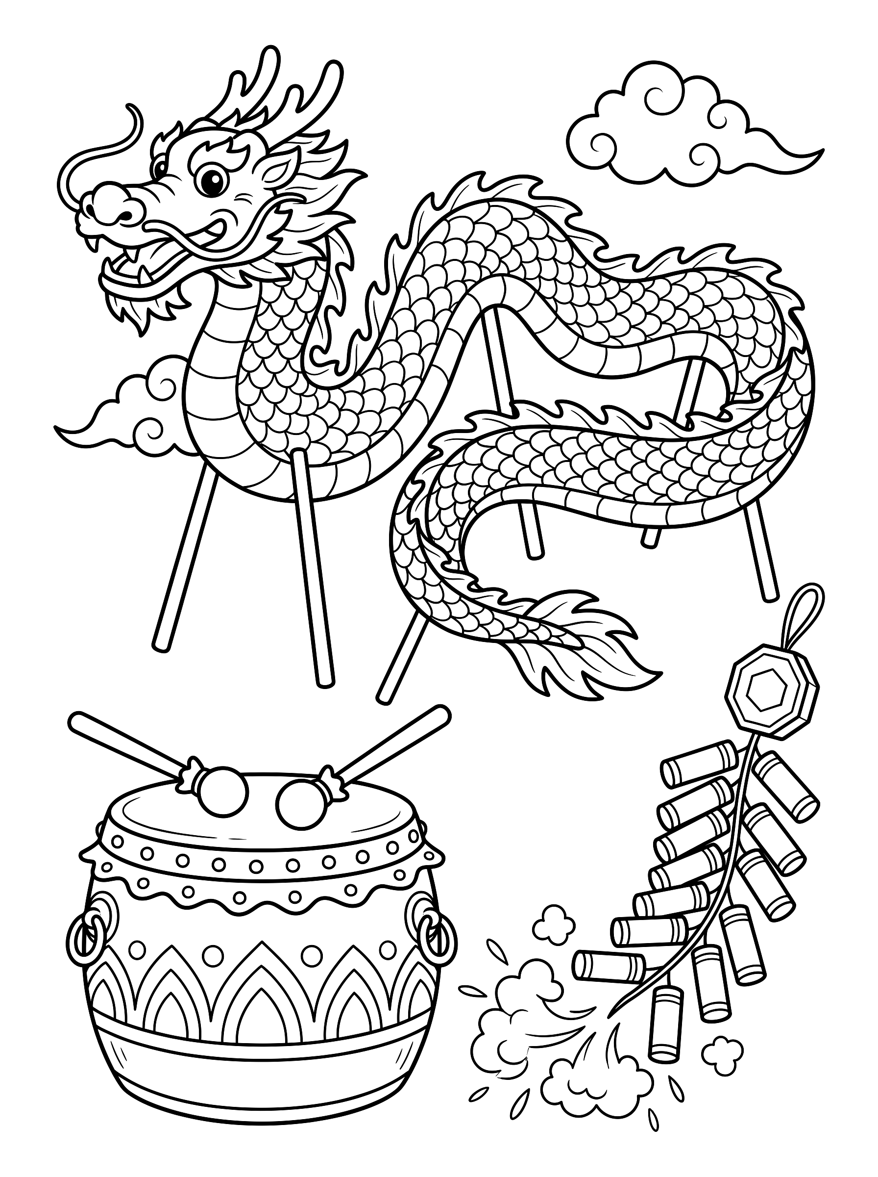 Dragon dance coloring page to print