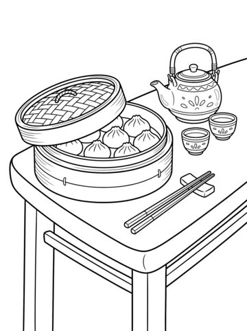 Dumplings and tea coloring page