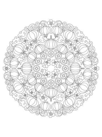 Lantern mandala coloring page