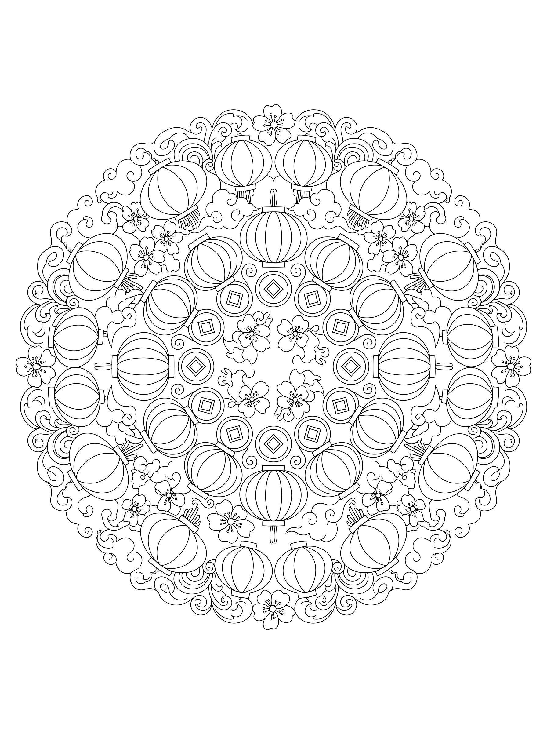 Lantern mandala coloring page to print