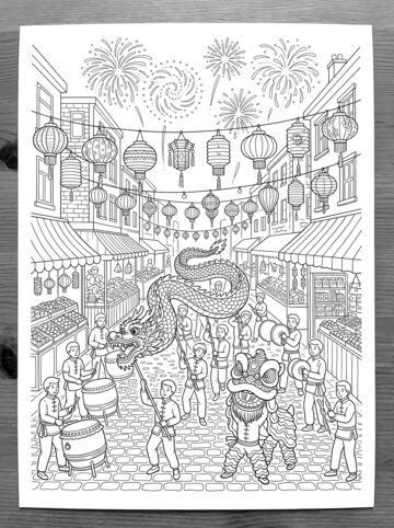 New Year parade coloring page