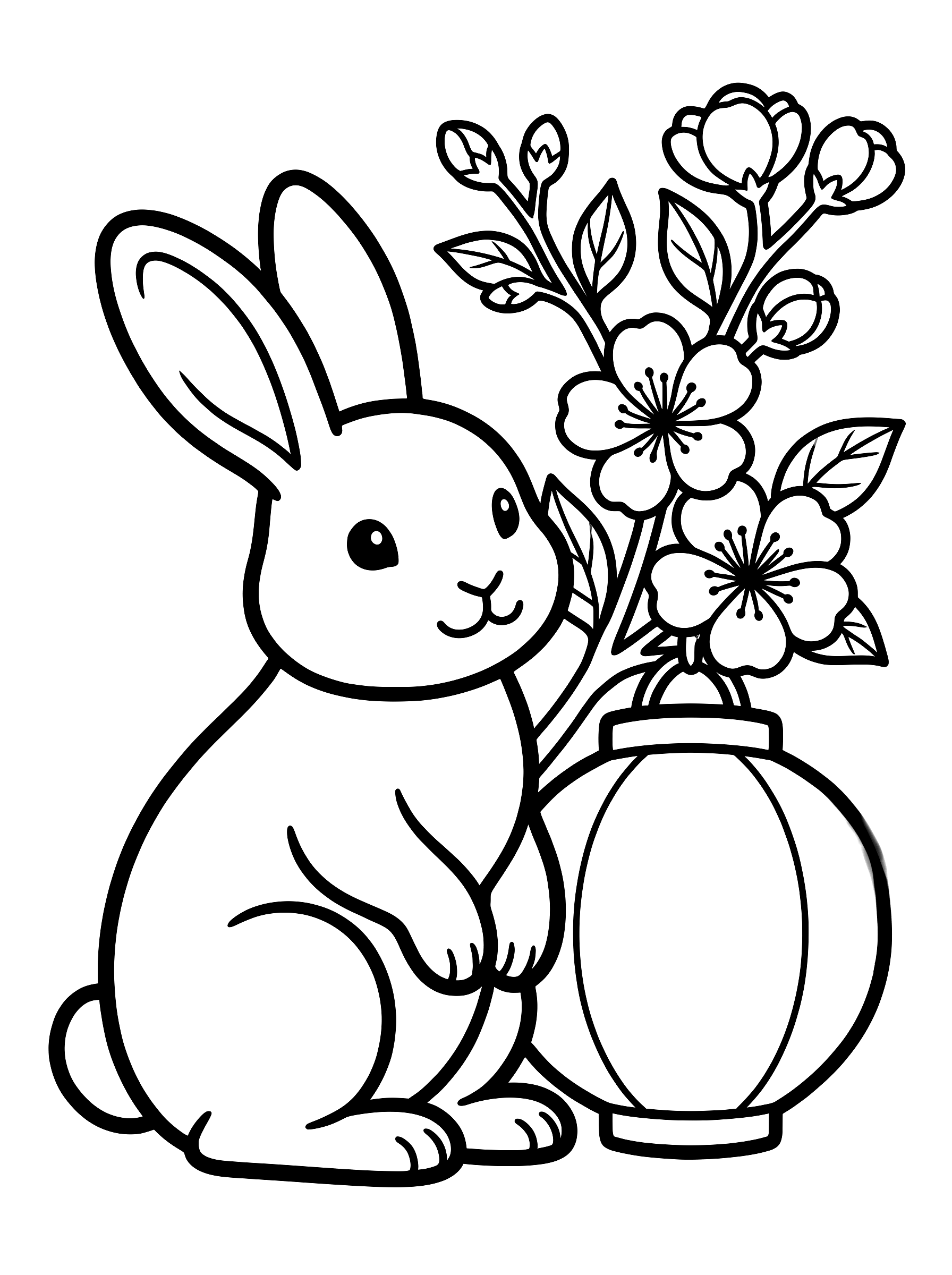 Rabbit and lantern coloring page to print
