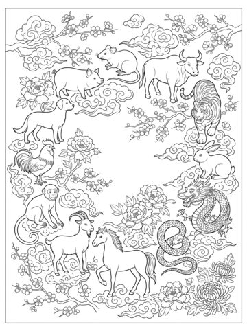 The twelve animals coloring page