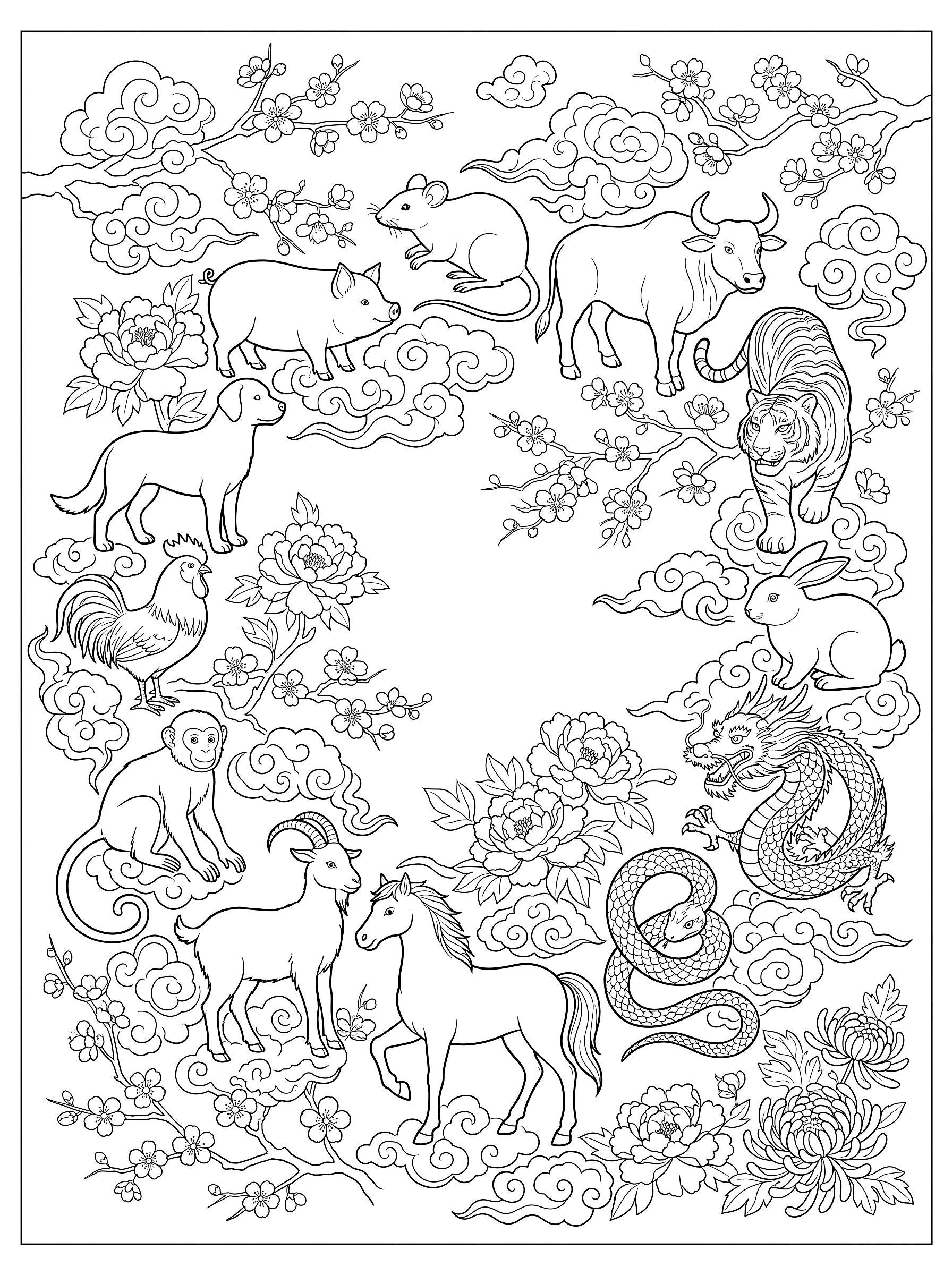 The twelve animals coloring page to print