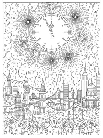 New Year night coloring page