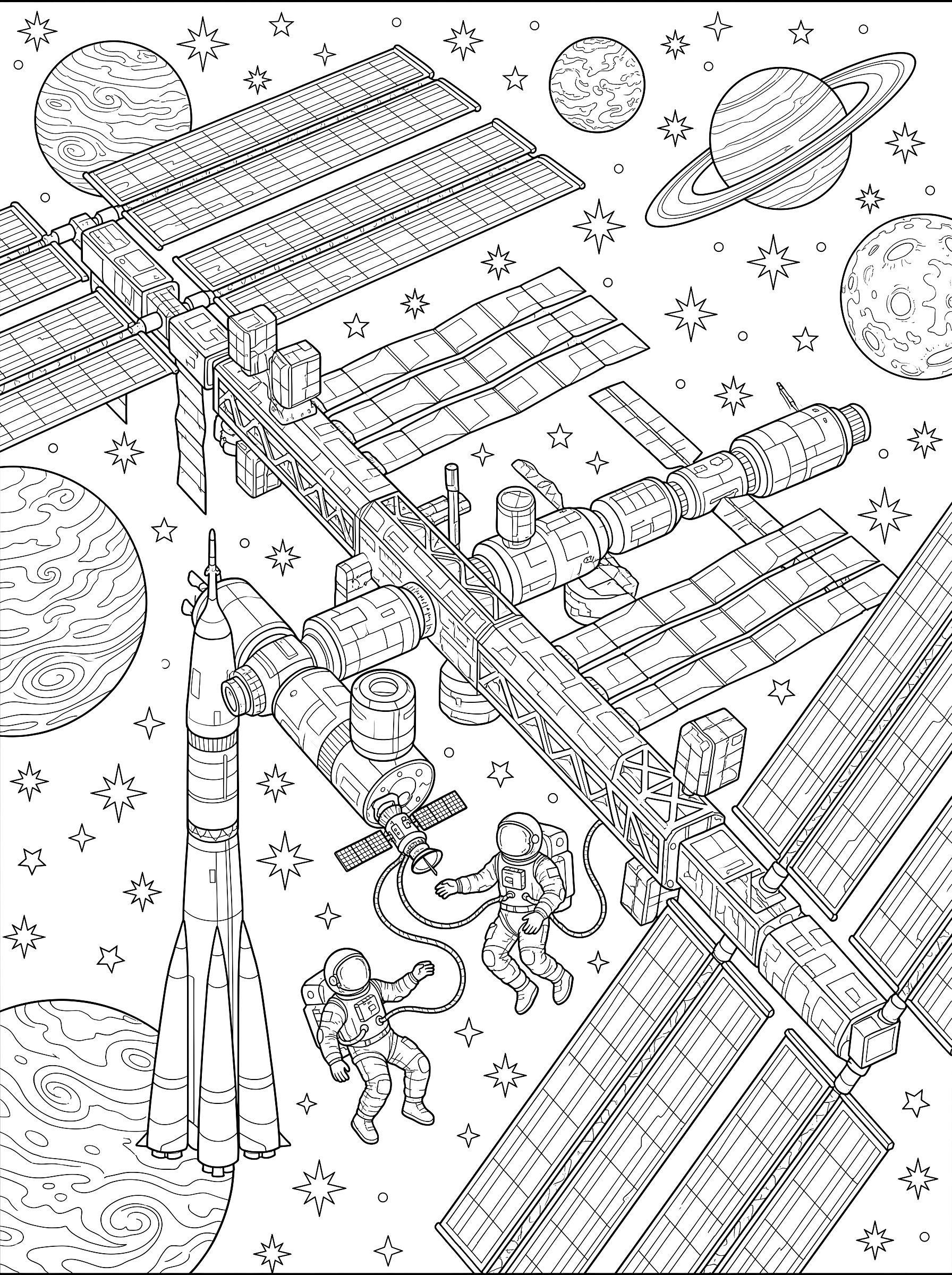 Space station coloring page to print