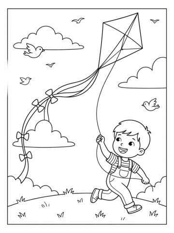 Kite on the hill coloring page