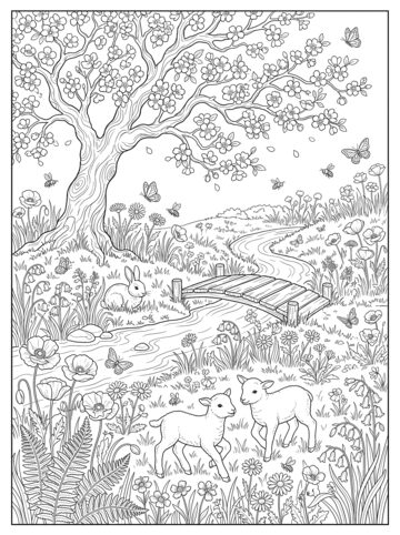 Spring meadow coloring page