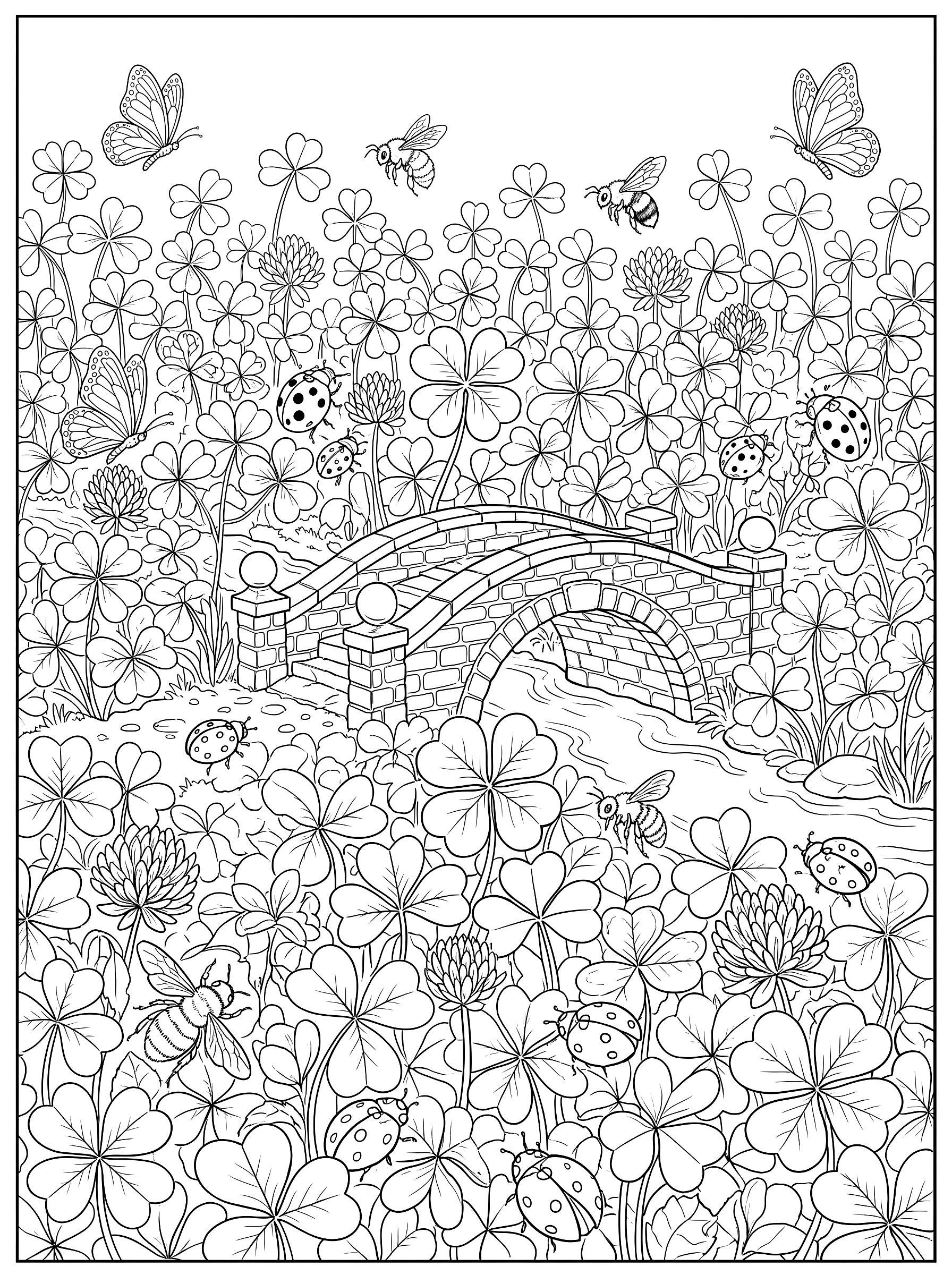 Field of clover coloring page to print