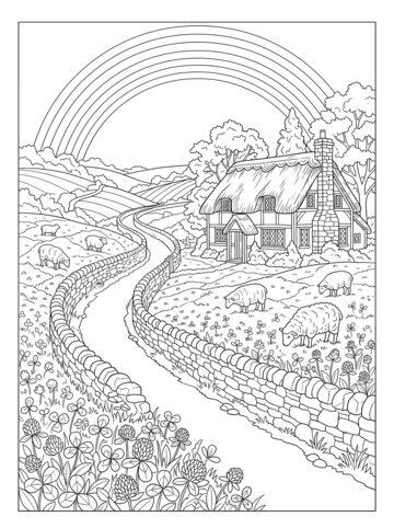 Irish countryside coloring page